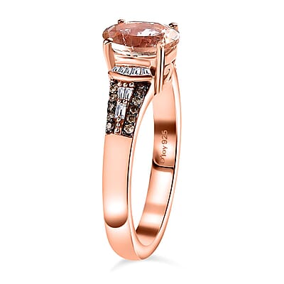 Premium Pink Morganite, Natural Champagne and White Diamond Ring in Vermeil Rose Gold Over Sterling Silver (Size 6.0) 1.50 ctw