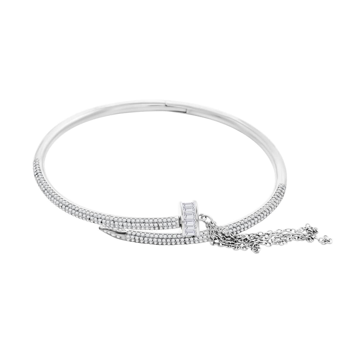 Lustro Stella Finest CZ Nail Bangle Bracelet in Rhodium Over Sterling Silver (7.50 In) image number 0