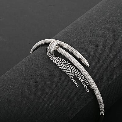 Lustro Stella Finest CZ Nail Bangle Bracelet in Rhodium Over Sterling Silver (7.50 In)