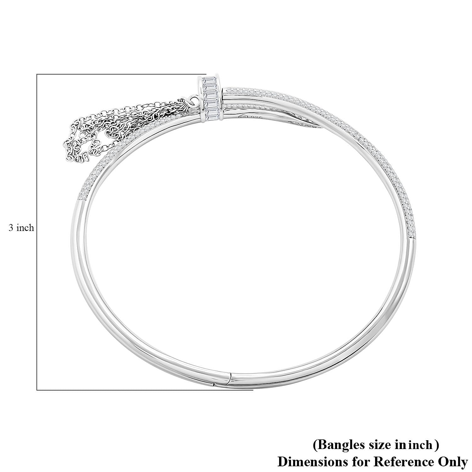 Lustro Stella Finest CZ Nail Bangle Bracelet in Rhodium Over Sterling Silver (7.50 In)