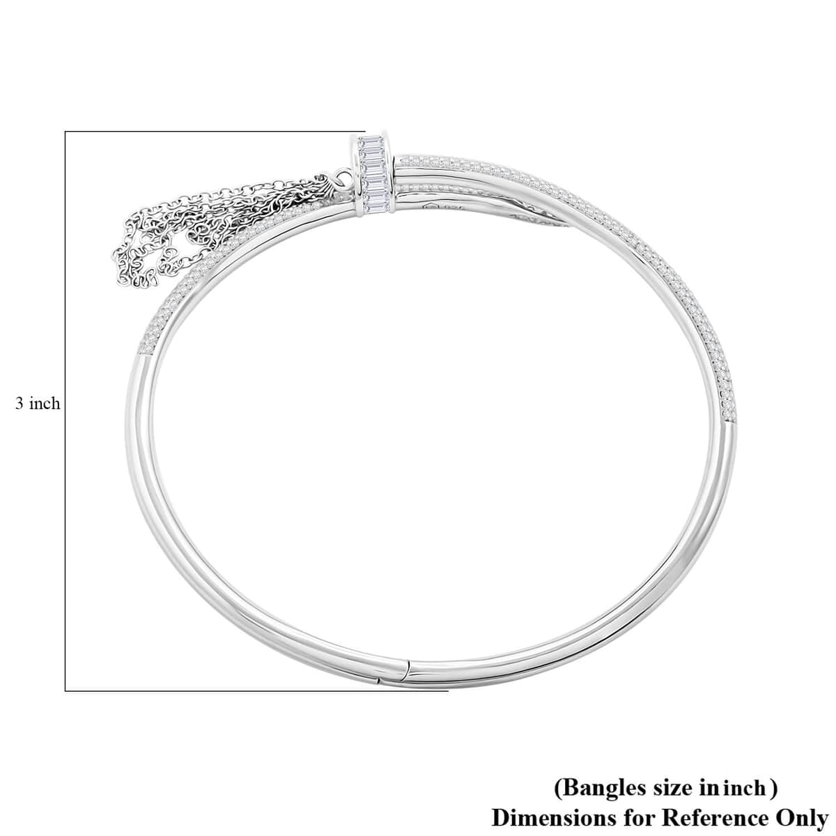 Lustro Stella Finest CZ Nail Bangle Bracelet in Rhodium Over Sterling Silver (7.50 In) image number 2