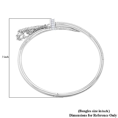 Lustro Stella Finest CZ Nail Bangle Bracelet in Rhodium Over Sterling Silver (7.50 In)