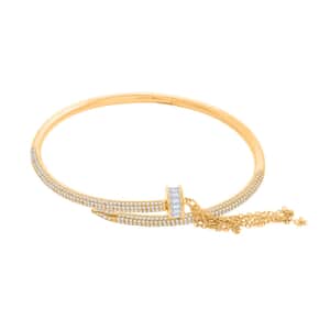 Lustro Stella Finest CZ Nail Bangle Bracelet in 14K Yellow Gold Over Sterling Silver (7.50 In)