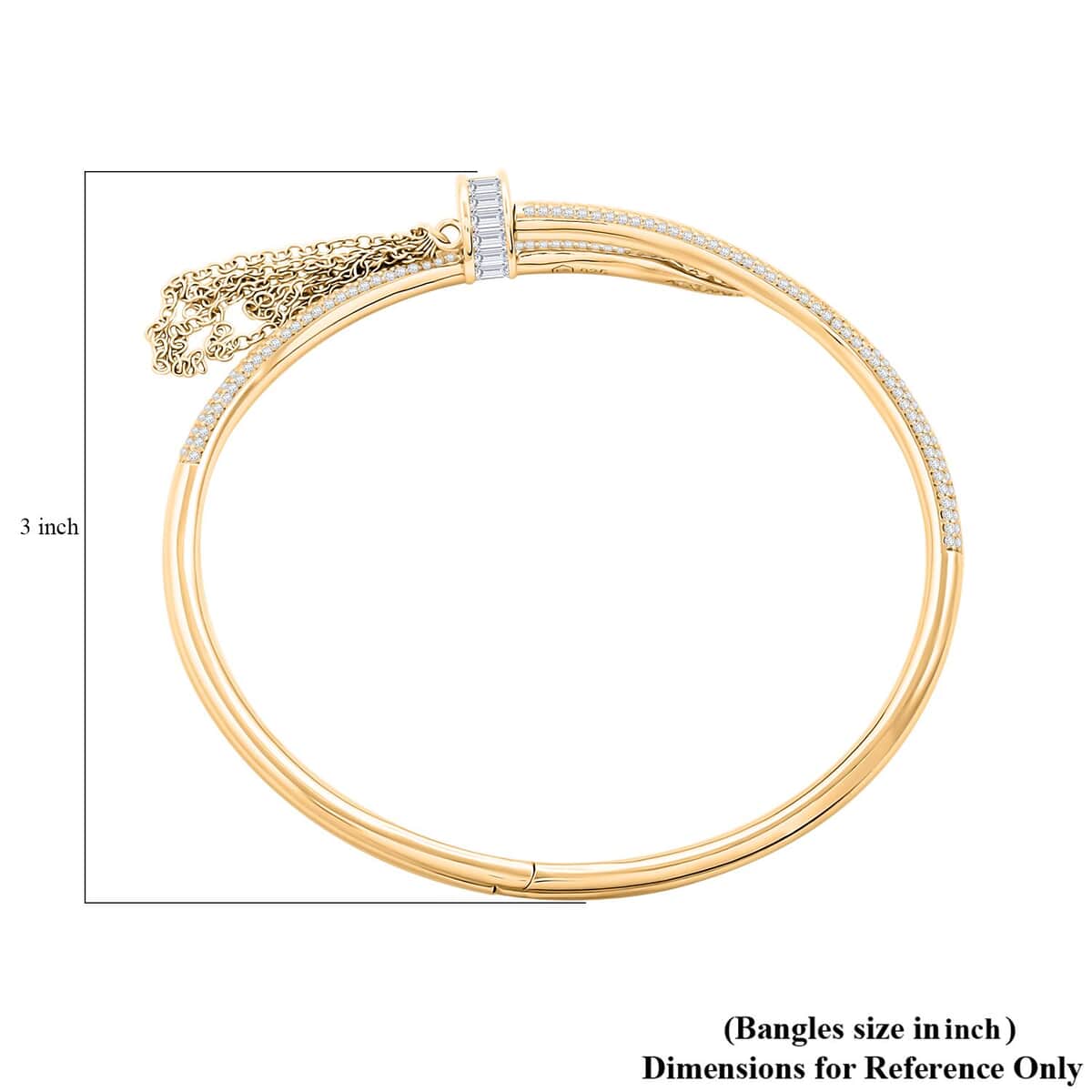 Lustro Stella Finest CZ Nail Bangle Bracelet in 14K Yellow Gold Over Sterling Silver (7.50 In) image number 2