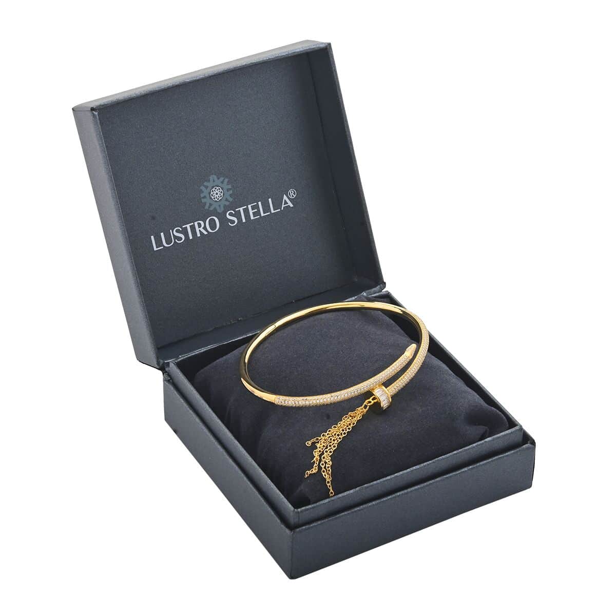 Lustro Stella Finest CZ Nail Bangle Bracelet in 14K Yellow Gold Over Sterling Silver (7.50 In) image number 3