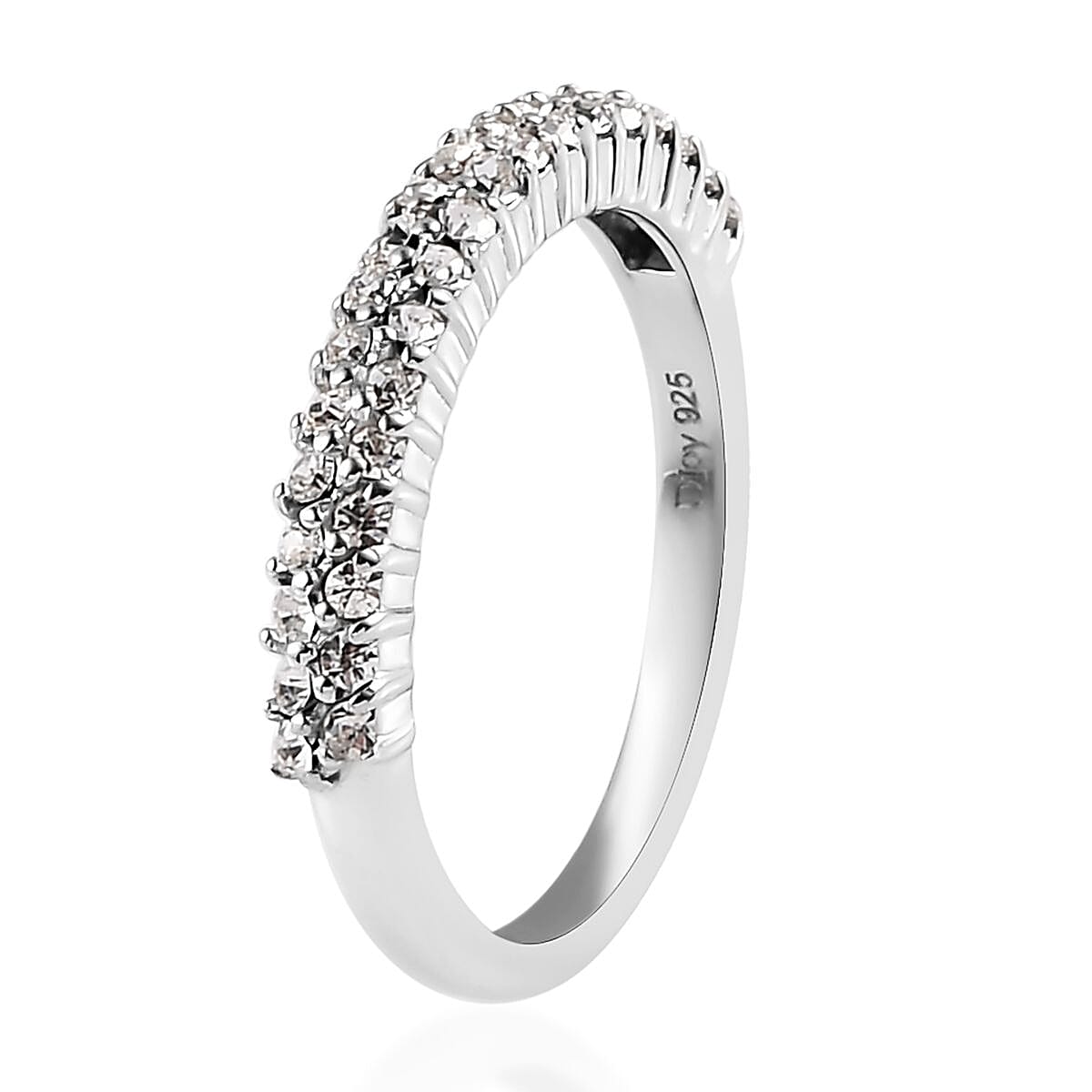 White Crystal Ring in Platinum Over Sterling Silver (Size 10.0) image number 3