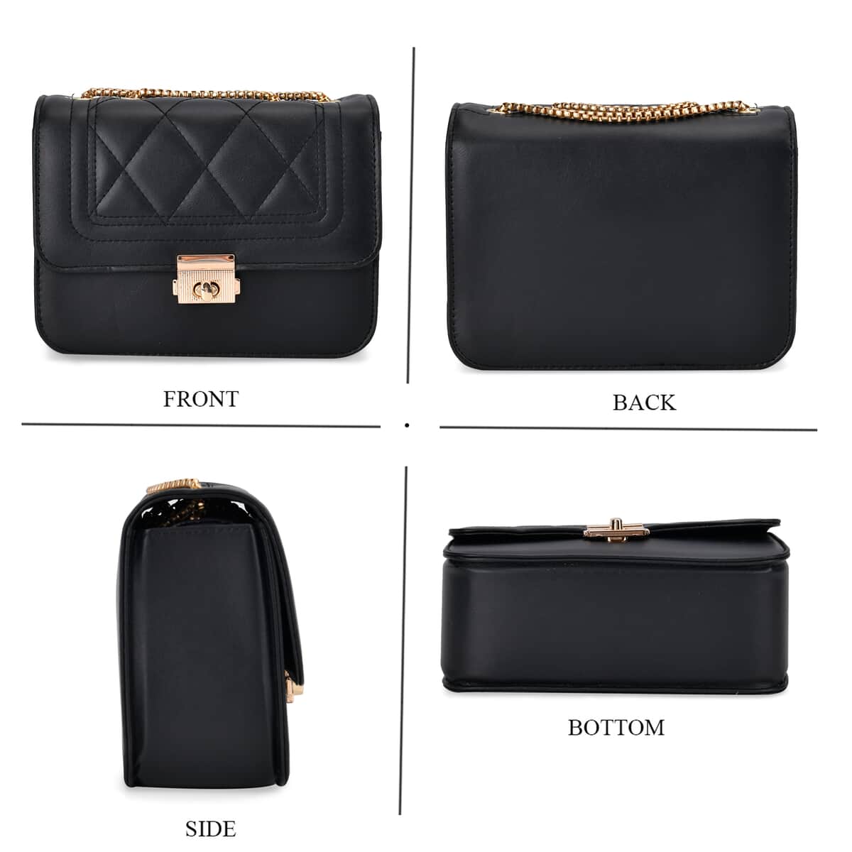 Set of 3 Black Faux Leather Clutch Bag (Size- S,M,L) with 48.8" Chain Strap (S-6.3"x4.3"x1.8") (M-7.5"x5.5"x2.4") (L-8.3"x6.3"x3.1") image number 2