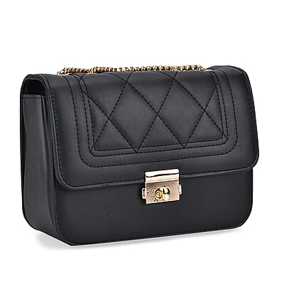 Set of 3 Black Faux Leather Clutch Bag (Size- S,M,L) with 48.8 Chain Strap