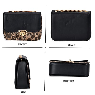 Set of 3 Black Faux Leather Clutch Bag (Size- S,M,L) with 48.8 Chain Strap