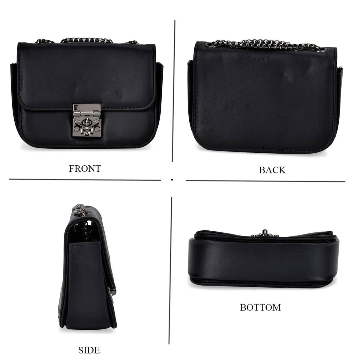 Set of 3 Black Faux Leather Clutch Bag (Size- S,M,L) with 48.8" Chain Strap (S-6.3"x4.3"x1.8") (M-7.5"x5.5"x2.4") (L-8.3"x6.3"x3.1") image number 7