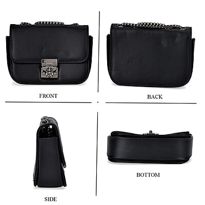 Set of 3 Black Faux Leather Clutch Bag (Size- S,M,L) with 48.8 Chain Strap
