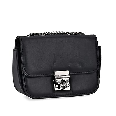 Set of 3 Black Faux Leather Clutch Bag (Size- S,M,L) with 48.8 Chain Strap
