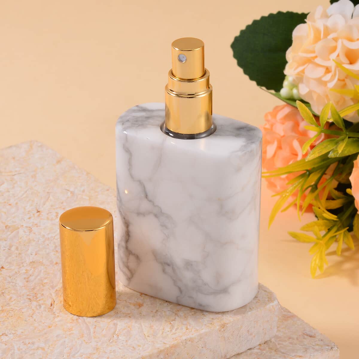 White Howlite Gemstone Perfume Bottle with Cleaning Brush image number 1