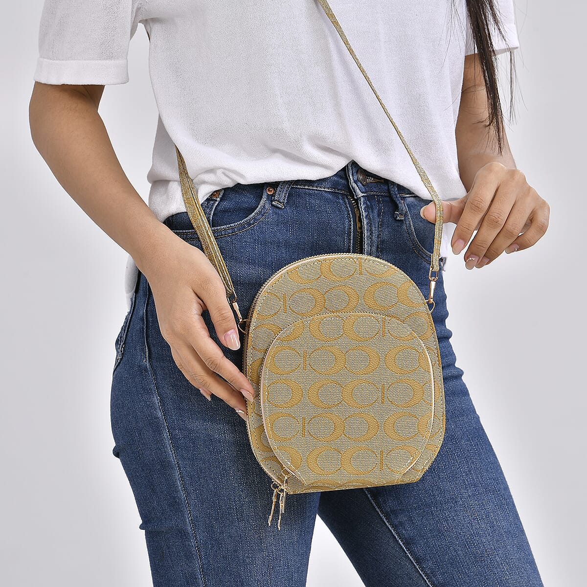 Yellow Faux Leather Crossbody Cell Phone Bag with Long Strap image number 2