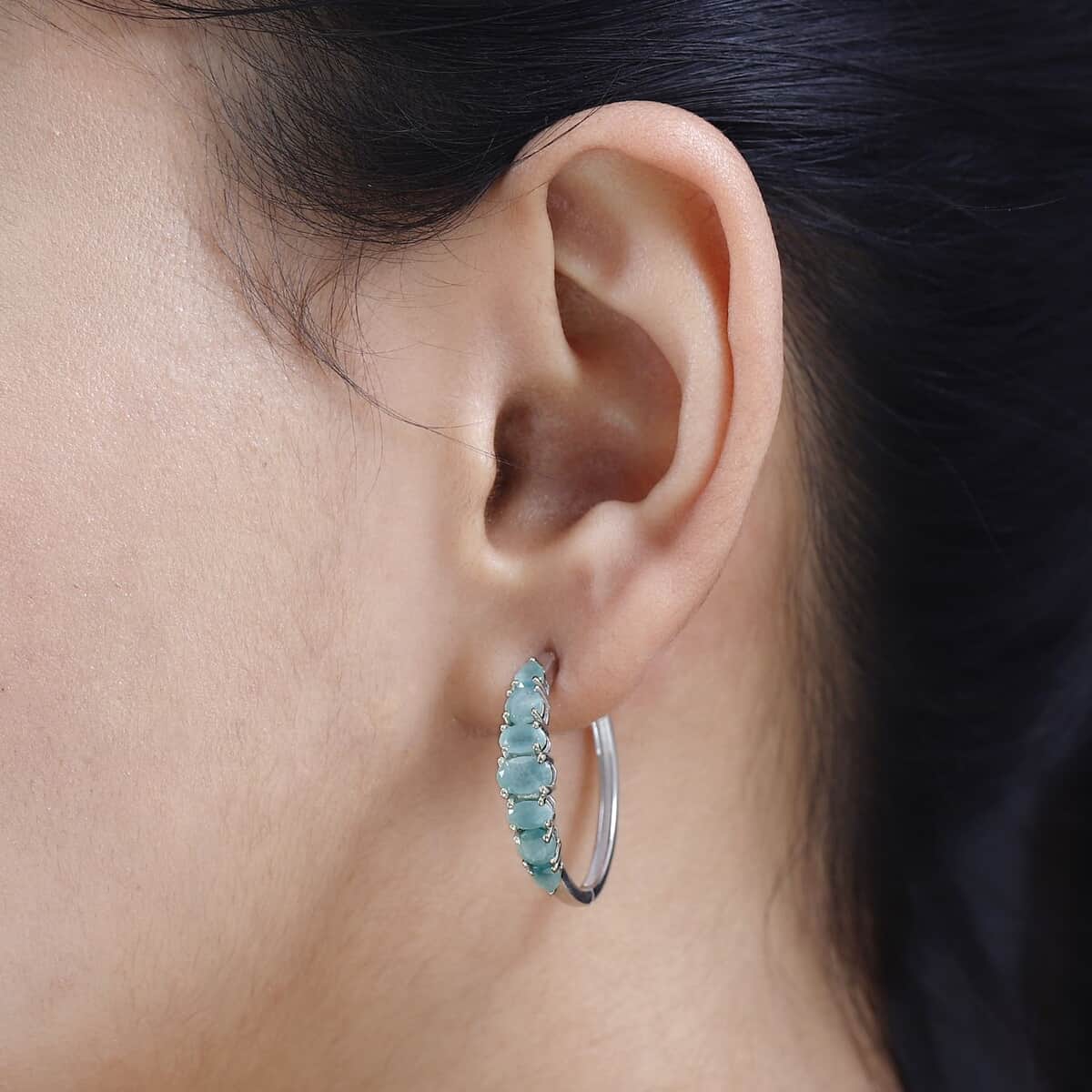 Grandidierite Hoop Earrings in Platinum Over Sterling Silver 3.65 ctw image number 2