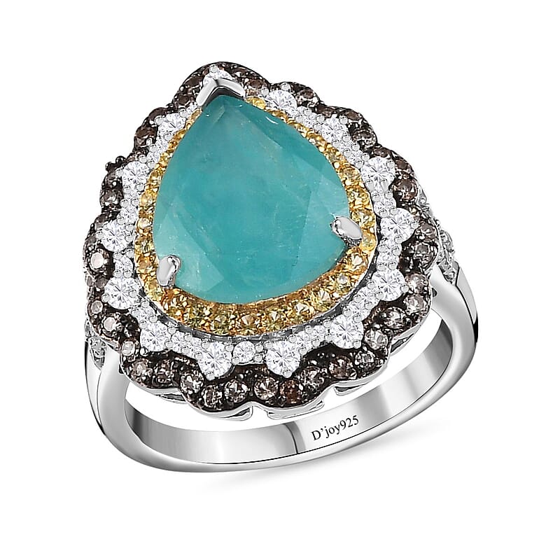 Grandidierite and Multi Gemstone Cocktail Ring in Platinum Over Sterling Silver (Size 10.0) 6.20 ctw