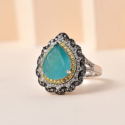 Grandidierite and Multi Gemstone Cocktail Ring in Platinum Over Sterling Silver (Size 10.0) 6.20 ctw