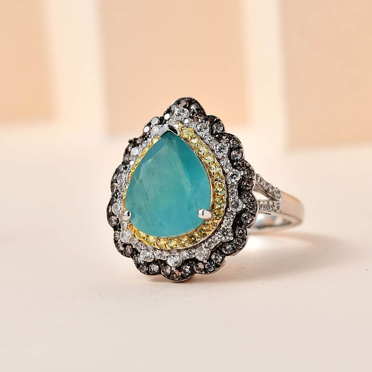 Grandidierite and Multi Gemstone Cocktail Ring in Platinum Over Sterling Silver (Size 10.0) 6.20 ctw image number 1
