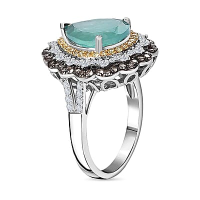 Grandidierite and Multi Gemstone Cocktail Ring in Platinum Over Sterling Silver (Size 10.0) 6.20 ctw