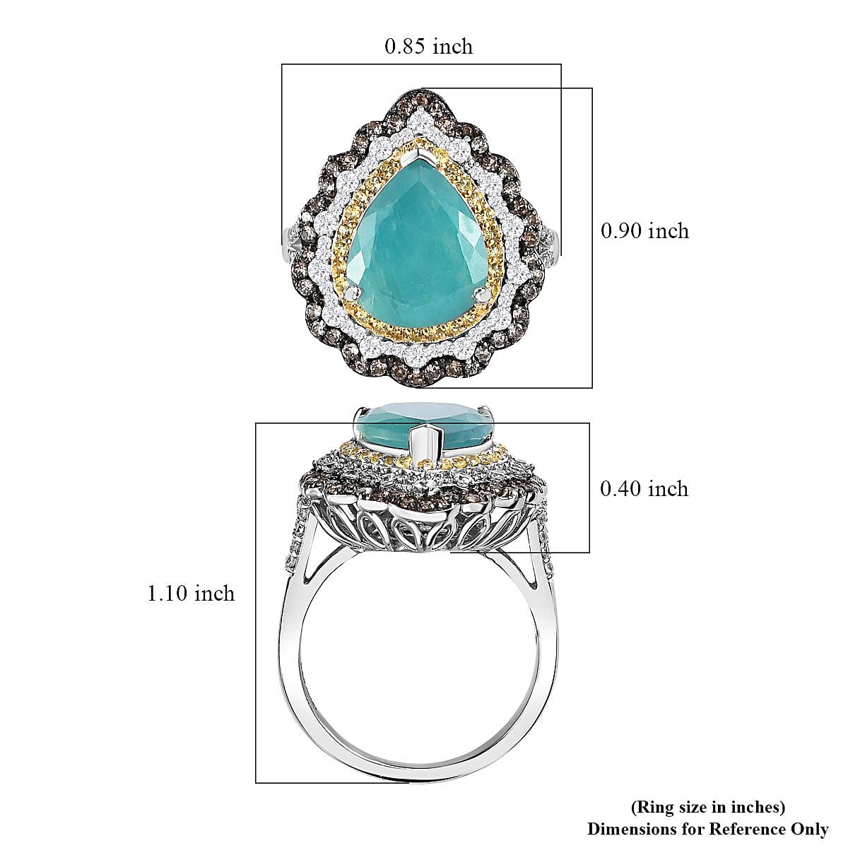 Grandidierite and Multi Gemstone Cocktail Ring in Platinum Over Sterling Silver (Size 10.0) 6.20 ctw