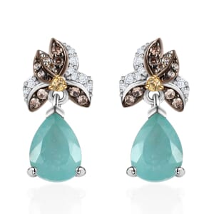 Grandidierite and Multi Gemstone Drop Earrings in Rhodium and Platinum Over Sterling Silver 2.50 ctw
