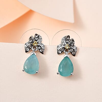 Grandidierite and Multi Gemstone Drop Earrings in Rhodium and Platinum Over Sterling Silver 2.50 ctw