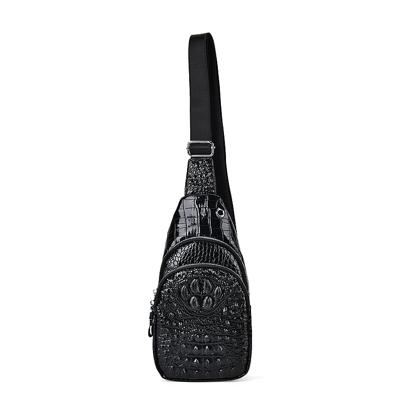 Black Genuine Leather Croco Embossed Sling Bag