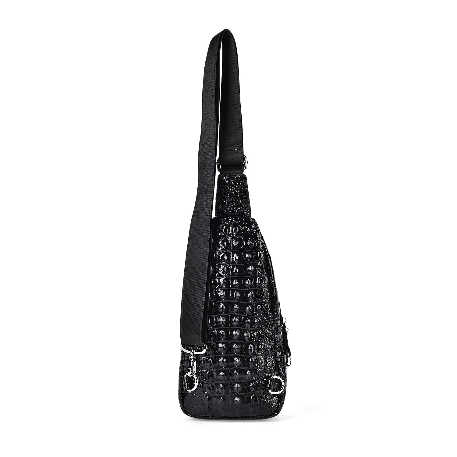 Black Genuine Leather Croco Embossed Sling Bag