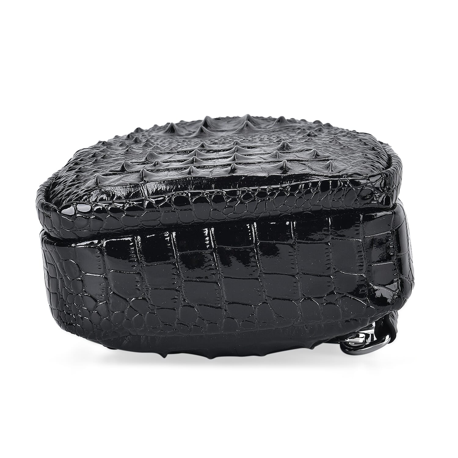 Black Genuine Leather Croco Embossed Sling Bag