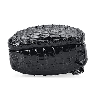 Black Genuine Leather Croco Embossed Sling Bag
