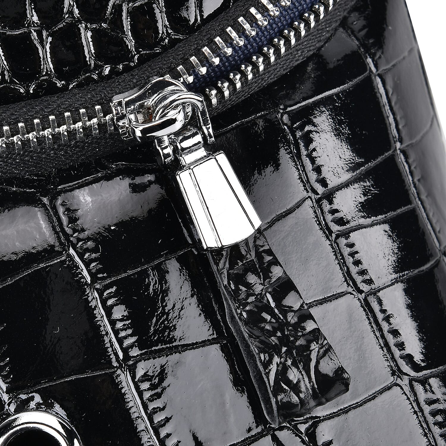 Black Genuine Leather Croco Embossed Sling Bag