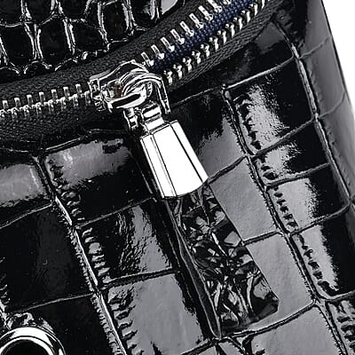 Black Genuine Leather Croco Embossed Sling Bag