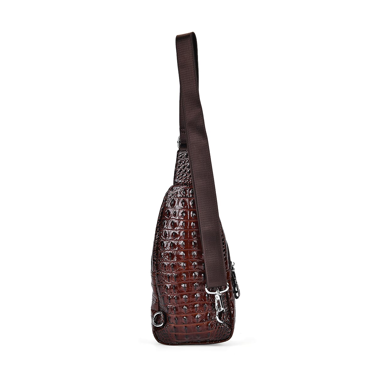 Brown Genuine Leather Croco Embossed Sling Bag image number 5