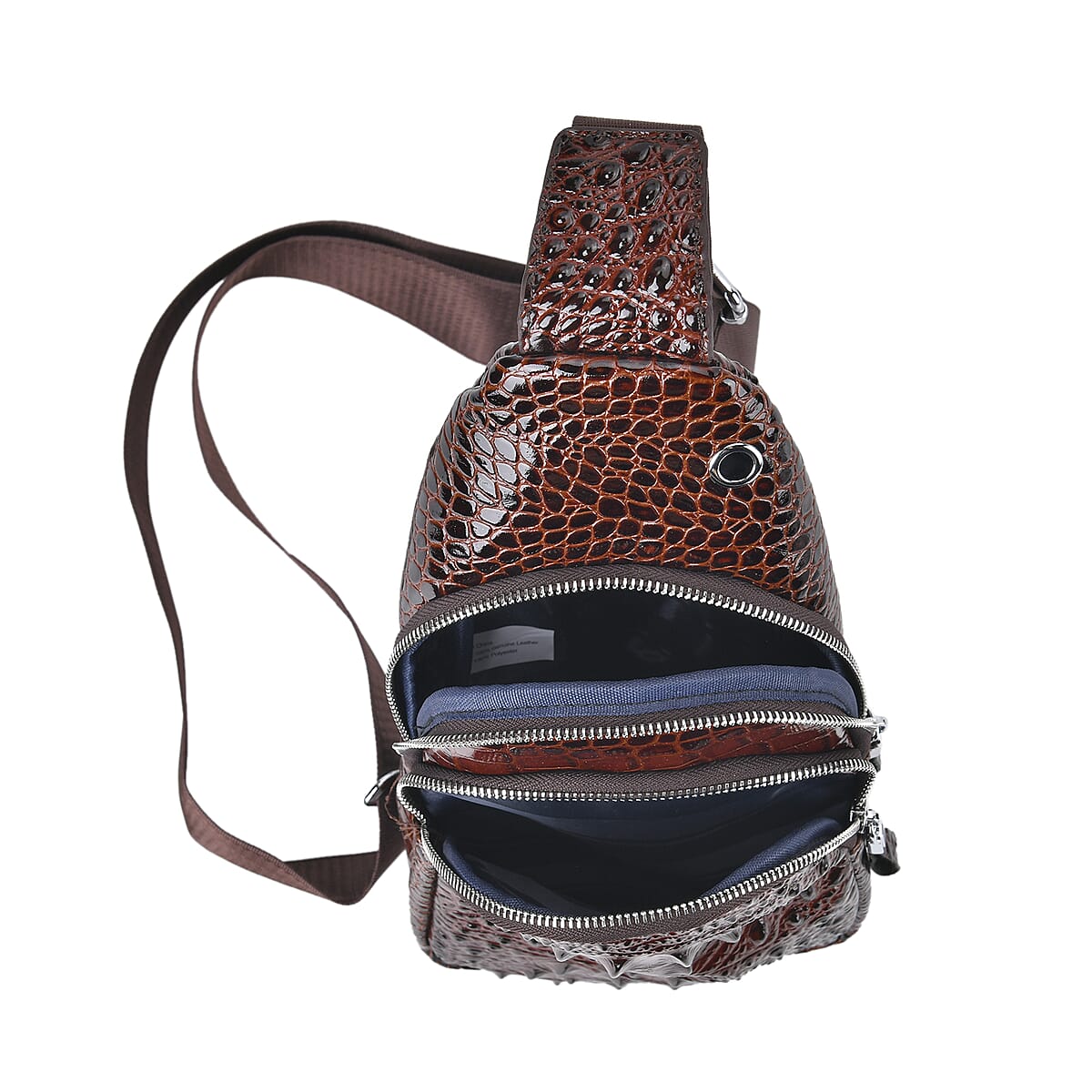 Brown Genuine Leather Croco Embossed Sling Bag image number 7