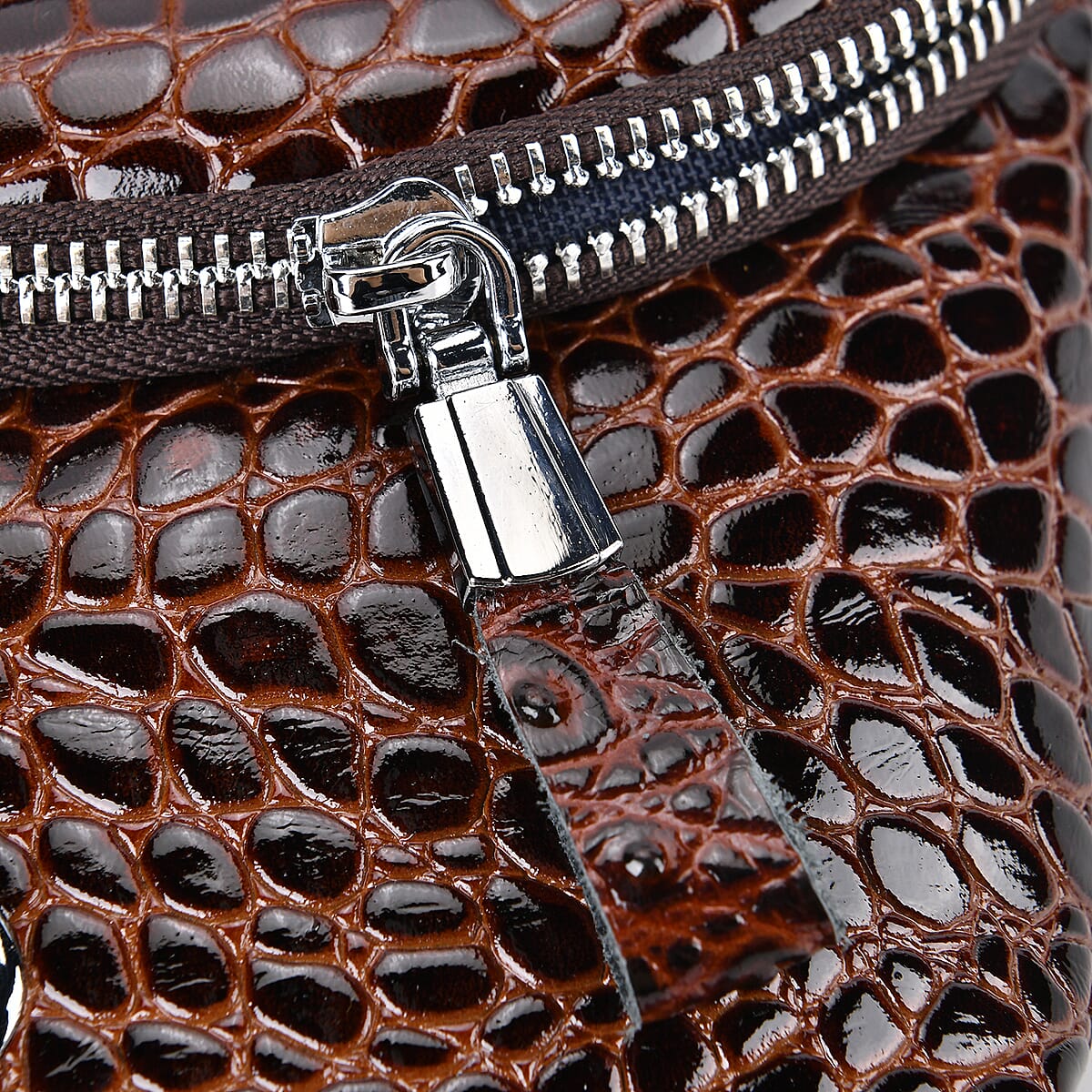 Brown Genuine Leather Croco Embossed Sling Bag image number 8