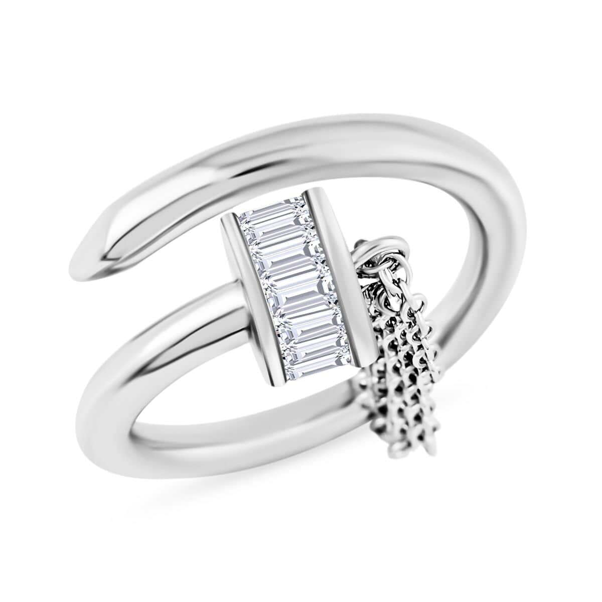 Simulated Diamond Nail Ring in Rhodium Over Sterling Silver (Size 6.0) 1.00 ctw image number 0