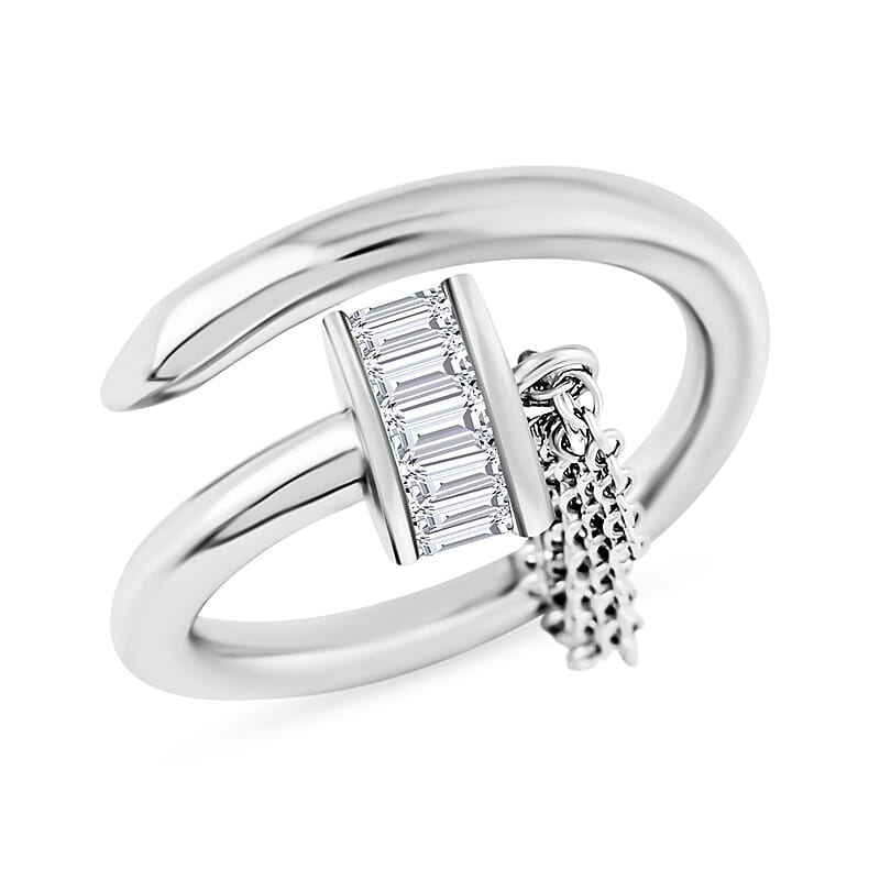 Lustro Stella Finest CZ Nail Ring in Rhodium Over Sterling Silver (Size 6.0)