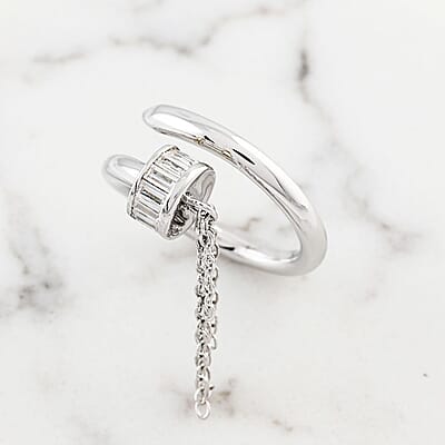Lustro Stella Finest CZ Nail Ring in Rhodium Over Sterling Silver (Size 6.0)