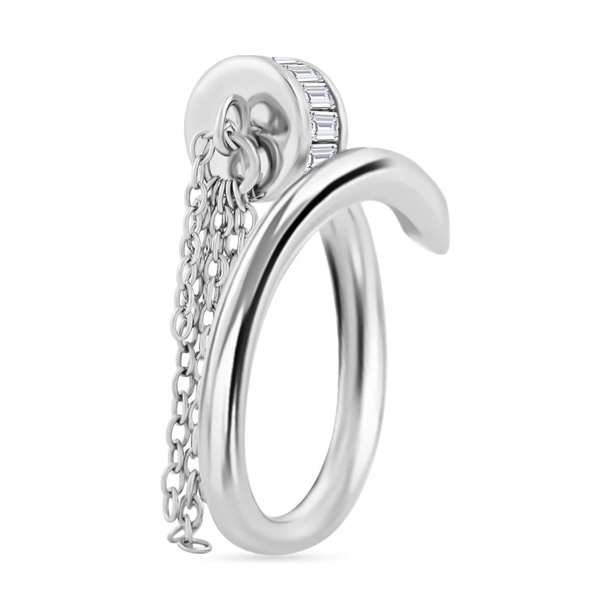 Simulated Diamond Nail Ring in Rhodium Over Sterling Silver (Size 6.0) 1.00 ctw image number 3