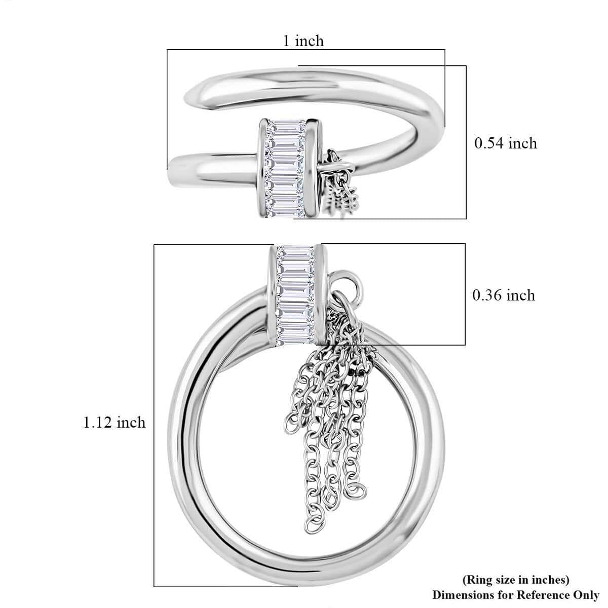 Simulated Diamond Nail Ring in Rhodium Over Sterling Silver (Size 6.0) 1.00 ctw image number 4