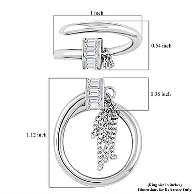 Lustro Stella Finest CZ Nail Ring in Rhodium Over Sterling Silver (Size 6.0)
