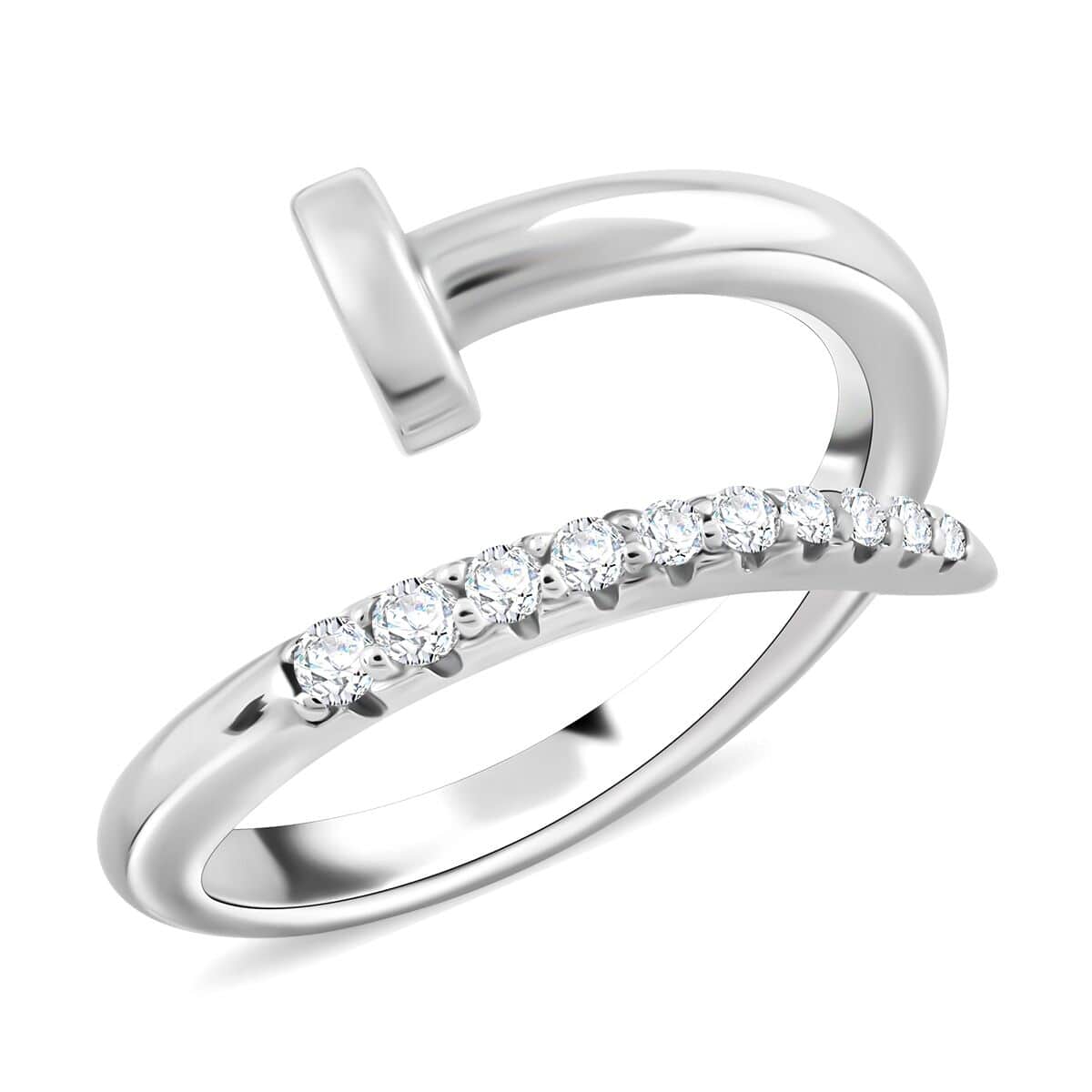 Lustro Stella Finest CZ Fashionable Nail Ring in Rhodium Over Sterling Silver (Size 6.0) image number 0