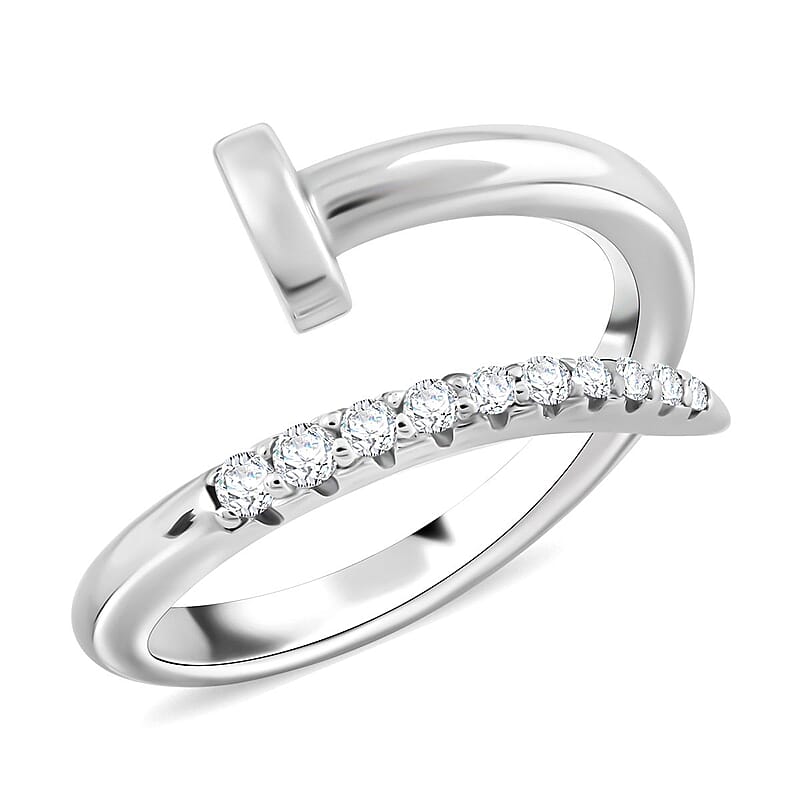 Lustro Stella Finest CZ Fashionable Nail Ring in Rhodium Over Sterling Silver (Size 6.0)