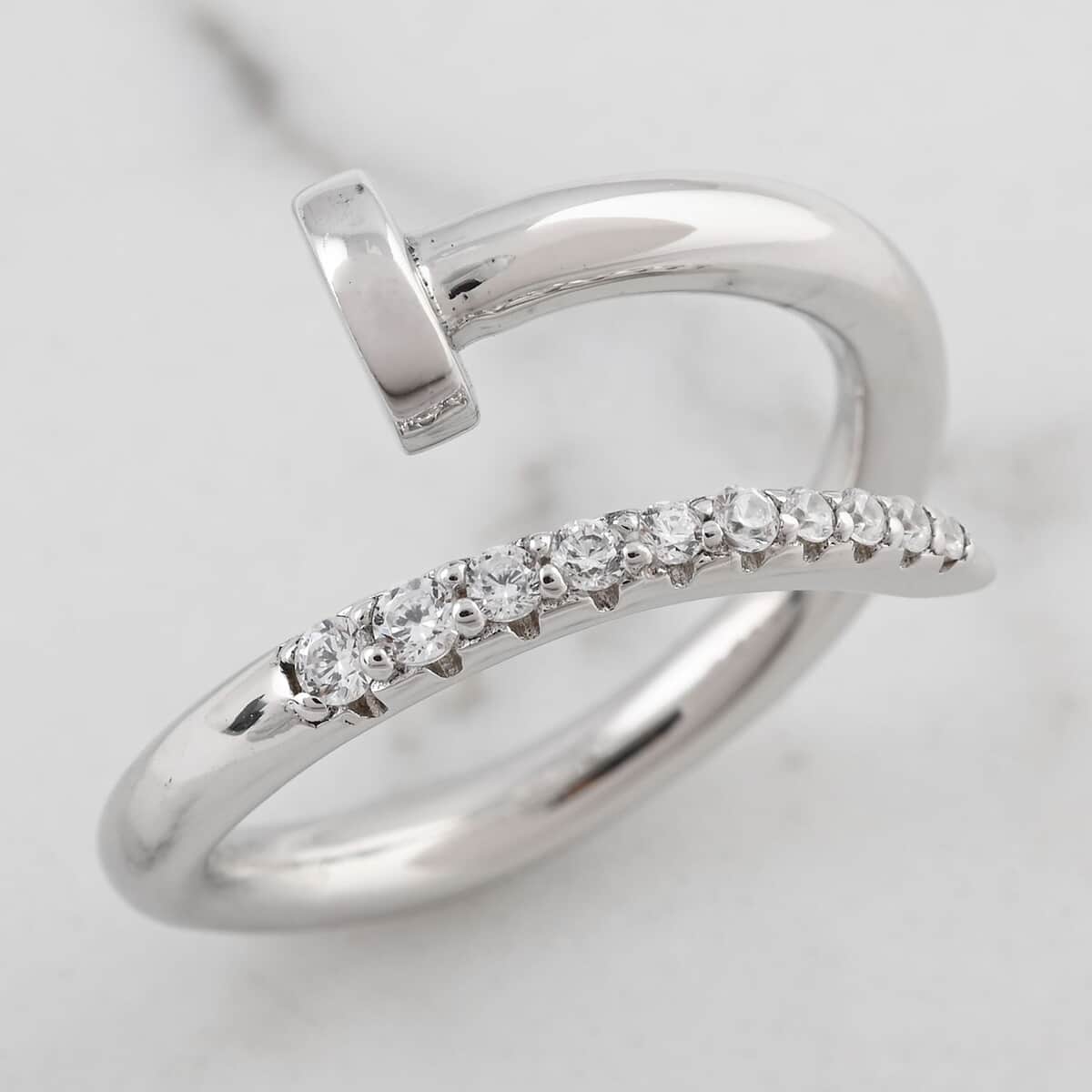 Lustro Stella Finest CZ Fashionable Nail Ring in Rhodium Over Sterling Silver (Size 6.0) image number 1