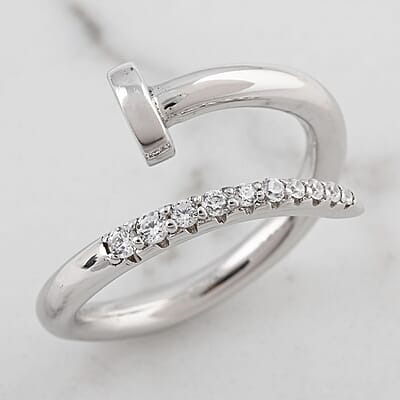 Lustro Stella Finest CZ Fashionable Nail Ring in Rhodium Over Sterling Silver (Size 6.0)