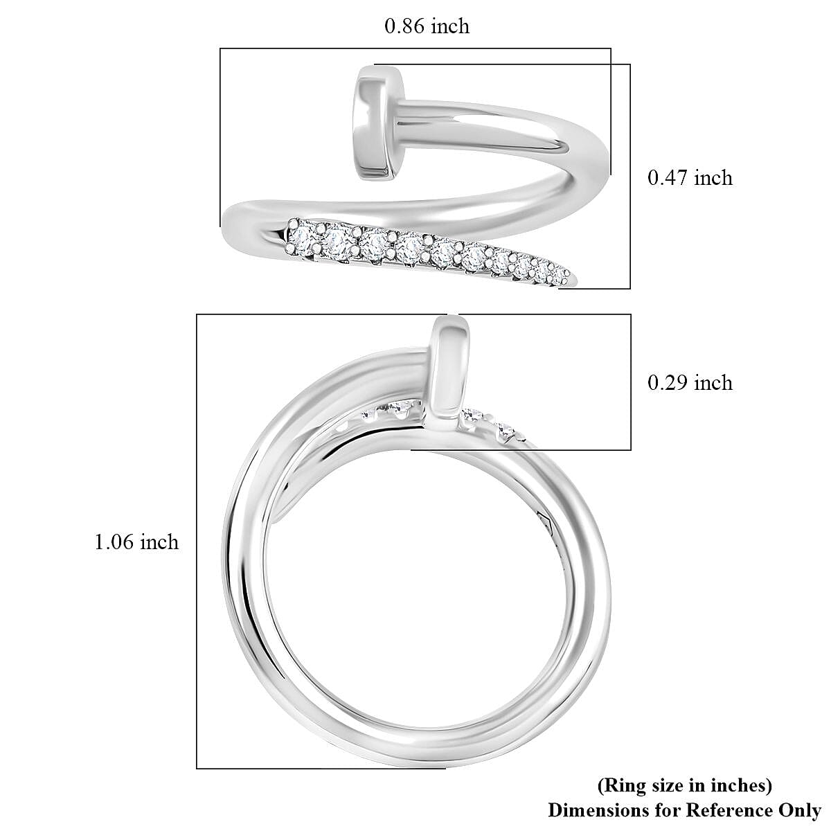 Lustro Stella Finest CZ Fashionable Nail Ring in Rhodium Over Sterling Silver (Size 6.0)