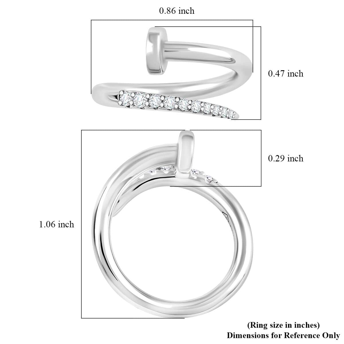 Lustro Stella Finest CZ Fashionable Nail Ring in Rhodium Over Sterling Silver image number 4