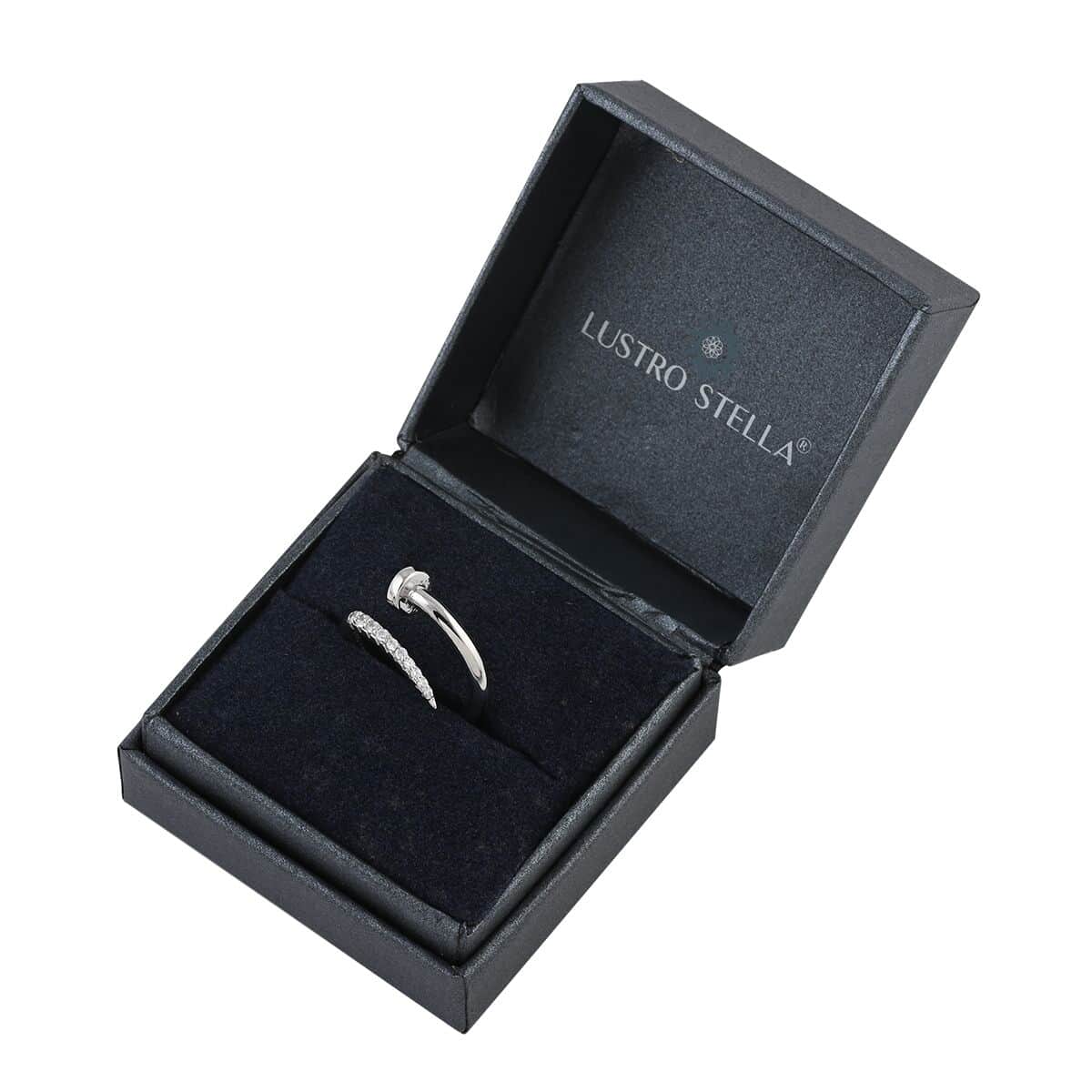 Lustro Stella Finest CZ Fashionable Nail Ring in Rhodium Over Sterling Silver (Size 6.0) image number 6