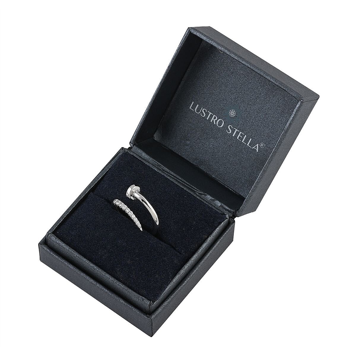 Lustro Stella Finest CZ Fashionable Nail Ring in Rhodium Over Sterling Silver (Size 7.0) image number 6