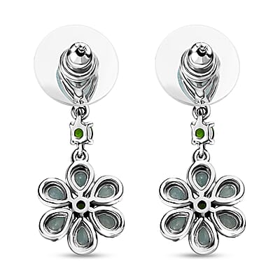 Grandidierite and Chrome Diopside Floral Dangle Earrings in Platinum Over Sterling Silver 4.50 ctw